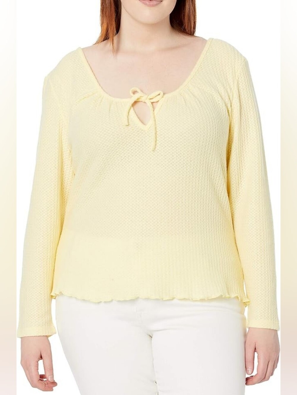 Kendall + Kylie Yellow Front Tie Shirred Knit Sweater Top